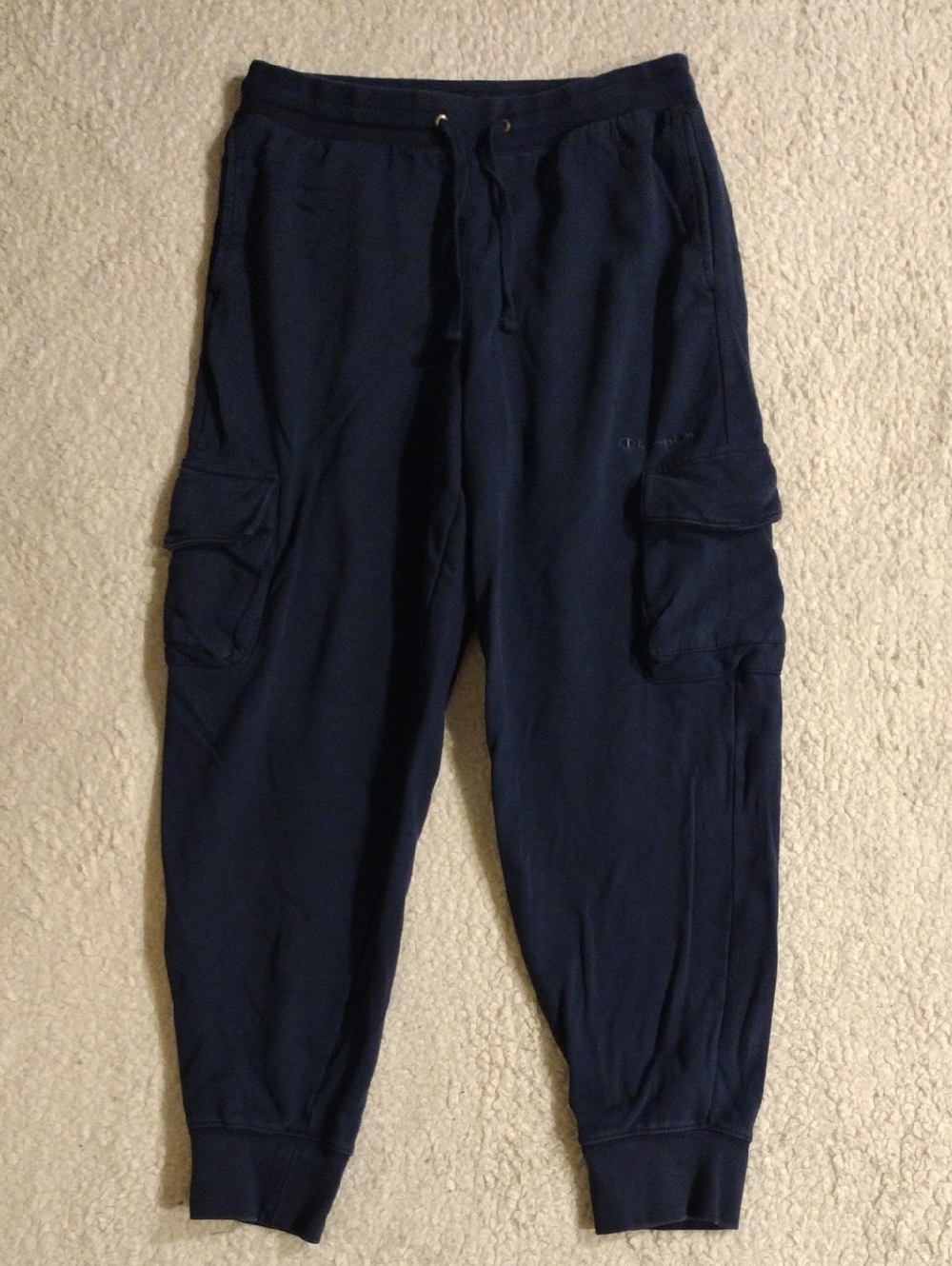 Champion Navy Cargo Sweatpants Joggers Adjustable Drawstring Waist Loose Baggy